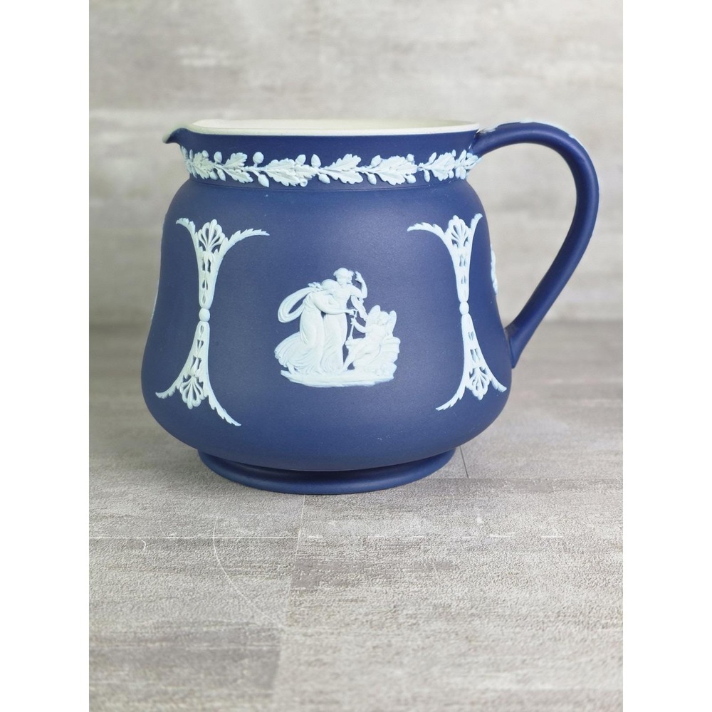 Antique Wedgwood Royal Blue Dipped Jasperware Sacrifice Water Pitcher 1891-1901